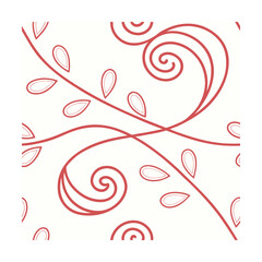Red abstract floral pattern on with swirling lines leaf shapes vector