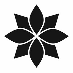 Elegant Black and White Floral Design Eight-Petal Flower Icon, Simple Graphic, Vector Illustration