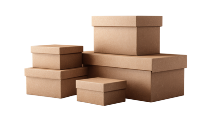 Stacked cardboard boxes, isolated on a white background.
