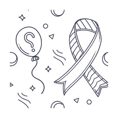 Dark blue ribbon question mark balloon with decorative shapes on awareness