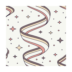 Swirling ribbons stars pattern in pastel colors on a cream swirls