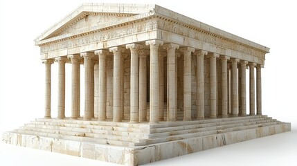 Obraz premium Ancient Greek Temple Model Off White Stone, Detailed Columns, White Background