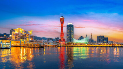 Cityscape at twilight in Kobe, Japan.