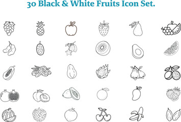 Collection of black and white line art fruit icons for design projects