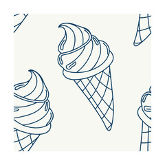 Navy blue ice cream cone pattern on a cream with various ice cream cone outlines