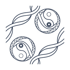 Dark blue yin yang symbol pattern with decorative lines on balance