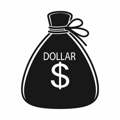 Flat Money Bag Vector Icon Dollar Sack Silhouette Design.