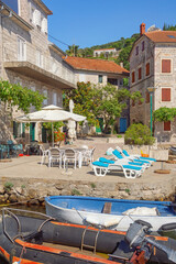 Beautiful Mediterranean landscape. Montenegro, view of small ancient town of Rose on Lustica...