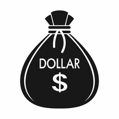 Flat Money Bag Vector Icon Dollar Sack Silhouette Design.