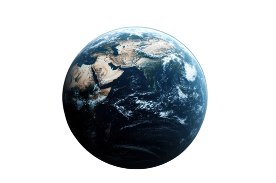 Detailed View of Planet Earth Showing Continents Oceans and Cloud Formations isolated on a transparent background 3