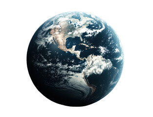 Detailed View of Earth Showing North and South America Continents Ocean Clouds Atmosphere isolated on a transparent background