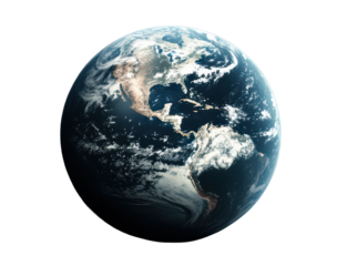 Detailed View of Earth Showing North and South America Continents Ocean Clouds Atmosphere isolated on a transparent background