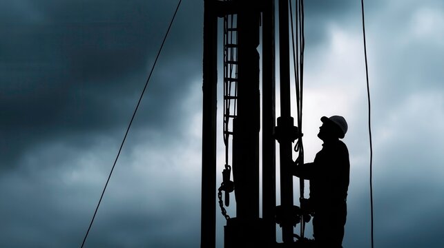 Oil Rig Worker Silhouette, Industrial Energy, Natural Gas Extraction