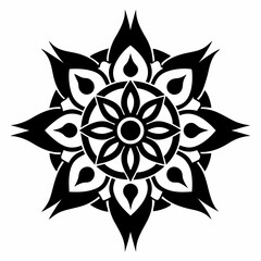 Intricate Black and White Mandala Design Eight-Pointed Floral Pattern, Circular Symmetry, Geometric Art