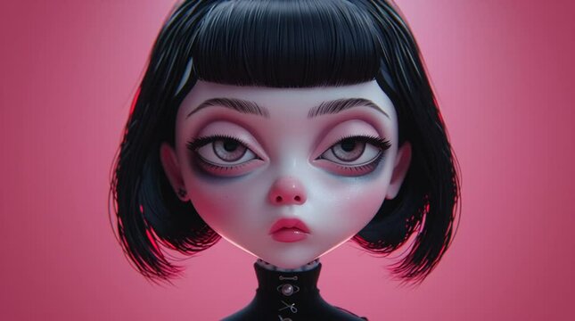 Goth girl on pink - 3D animation style