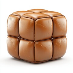 Brown Textured Cube on White Background