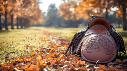 Horse Saddle Autumn Park Equestrian Sport Gear.