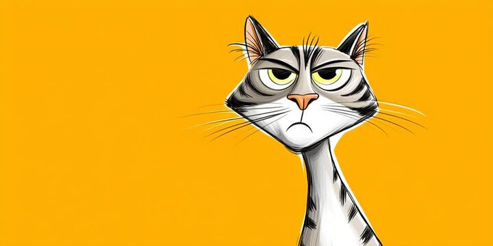 Mischievous cat animation isolated on orange yellow background