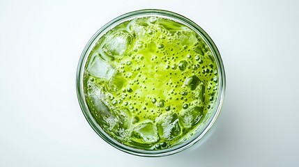 Obraz premium Cold matcha green tea with ice cubes in glass