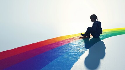 Child Silhouette on Vibrant Rainbow Path