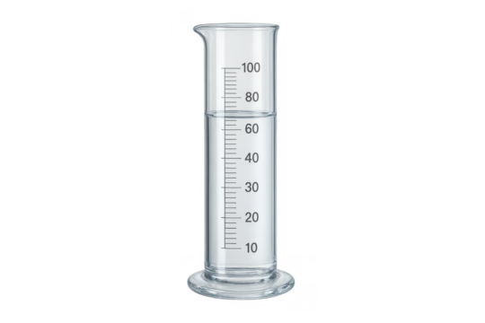 Graduated cylinder filled with liquid isolated on transparent background studio shot