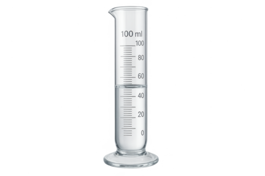 Graduated cylinder with liquid isolated on transparent background, chemistry tool