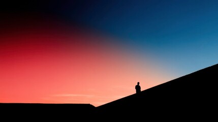 Fototapeta premium Silhouette Person Sunset Sky, Dark Shape, Colorful Sky Concept