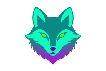 Obraz premium Glowing Neon Calico Wolf Face Art on White Background – Vibrant Digital Canine Portrait