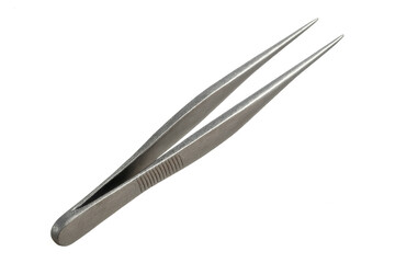 Fototapeta premium Precise steel tweezers isolated on transparent background, angled position