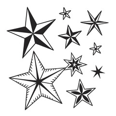 Obraz premium Nine Stylized Stars in 3x3 Grid with Graphic Black, White, and Multicolor Designs