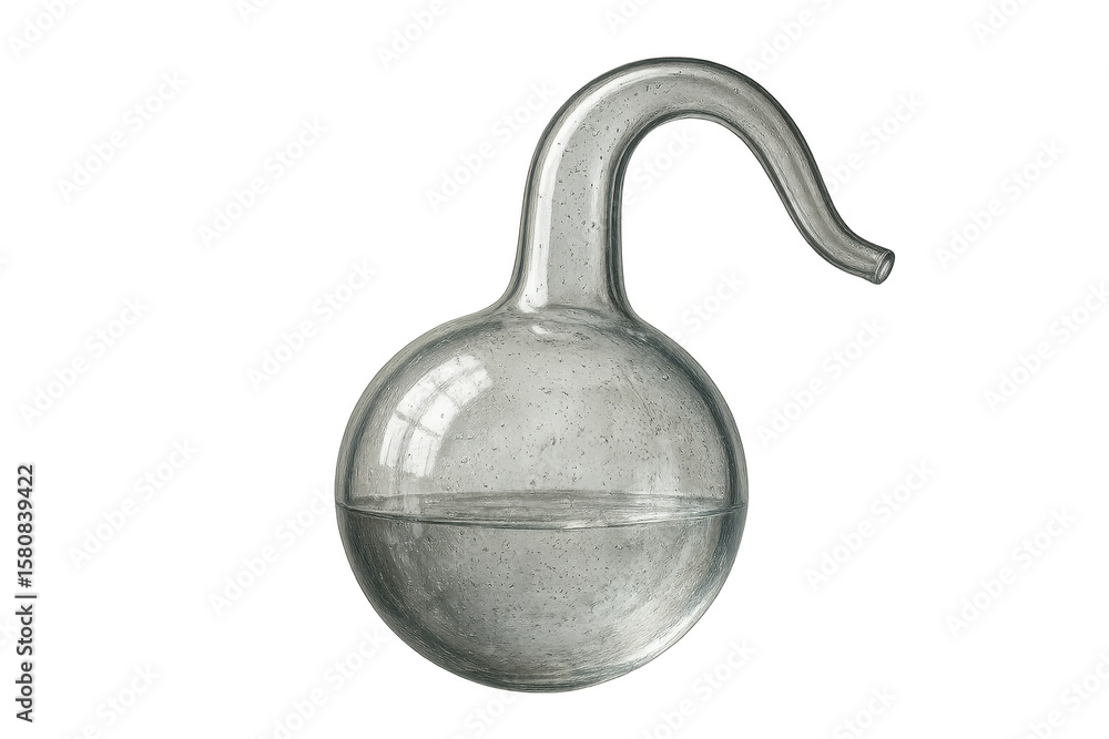 Poster laboratory round bottom flask with a transparent background. chemical glassware.