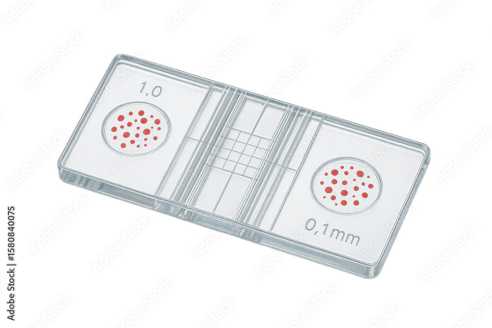Poster hemocytometer isolated on transparent background for cell counting analysis