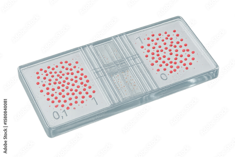 Poster isolated hemocytometer with cells on a transparent background for laboratory work.