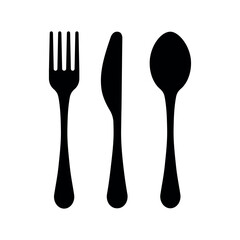Spoon, fork, and knife icon. Cutlery vector illustration in flat style. Restaurant, cafe, and food service symbol. Isolated on white background.