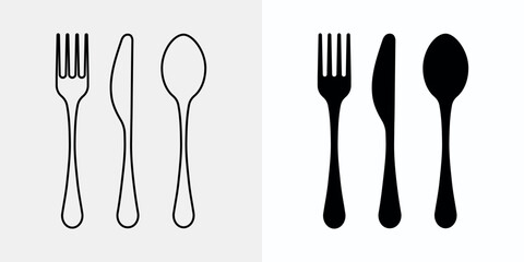 Spoon, fork, and knife icon. Cutlery vector illustration in flat style. Restaurant, cafe, and food service symbol. Isolated on white background.