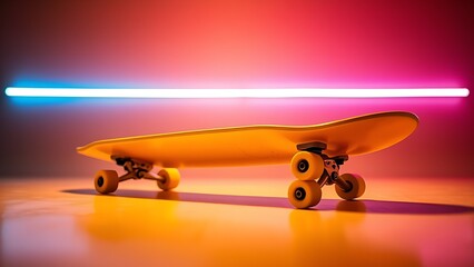 Neon gradient skateboard on dynamic studio angle
