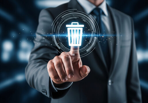 A Businessman Using a Digital Cleaning and Deletion System to Erase Data from a Virtual Interface