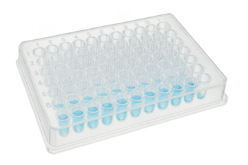 96-well microplate isolated on transparent background, used in laboratory