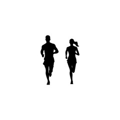Running Silhouette Icon – Male and Female Joggers Vector 