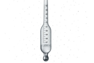 Glass hydrometer with liquid and condensation, isolated on transparent background