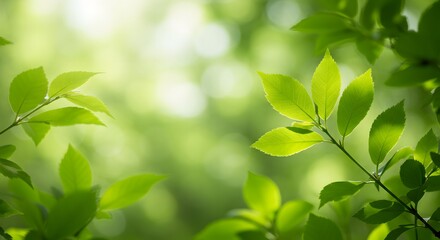 Green Leaves with Sunlight and Natural Bokeh Background