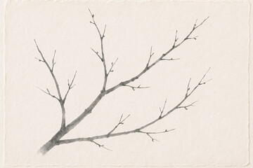 Fototapeta premium Minimalist Black and White Watercolor Tree Branch Illustration | Botanical Wall Art | Nature Home Decor