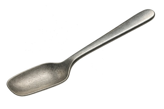 Vintage metallic tablespoon isolated on transparent background, close-up shot