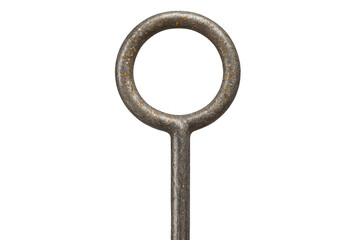 Old rusty metal ring with handle isolated on a transparent background, grunge
