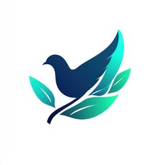 A stylized bird perched on a branch with leaves