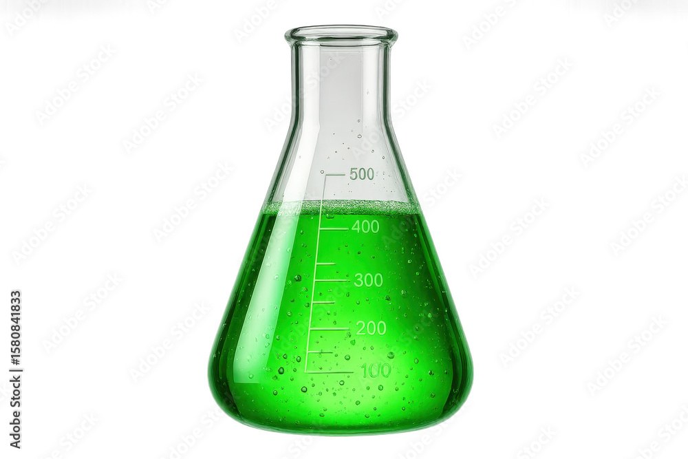 Poster erlenmeyer flask with green bubbling liquid isolated on transparent background