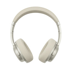 Modern beige over ear headphones with silver accents isolated on transparent background