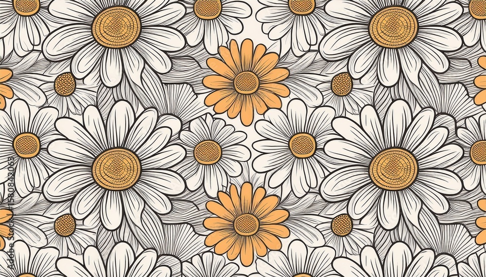Poster daisy pattern simple line art flower seamless pattern