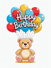 Fototapeta premium Sweet teddy bear celebrates with vibrant balloons for a joyful birthday festivity filled with color and charm