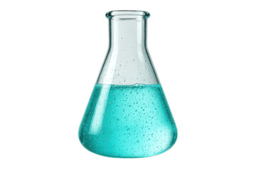 Erlenmeyer flask with bubbling turquoise liquid isolated on transparent background